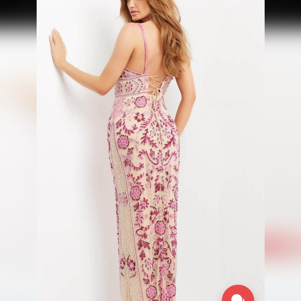 Jovani nude/pink  Embellished Gown with Slit Size 14 runs small  never worn NWOT - Picture 2 of 13